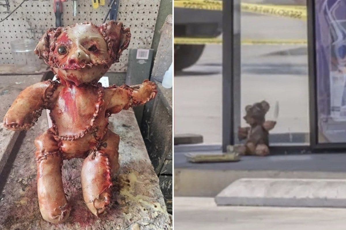 Urso de pelúcia coberto com pele humana é encontrado em estacionamento e assusta moradores na Califórnia