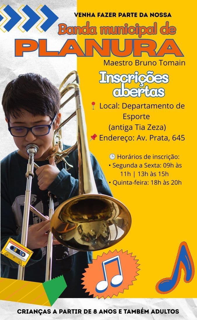 🎶 Banda Municipal de Planura abre inscrições para novos integrantes 🎶